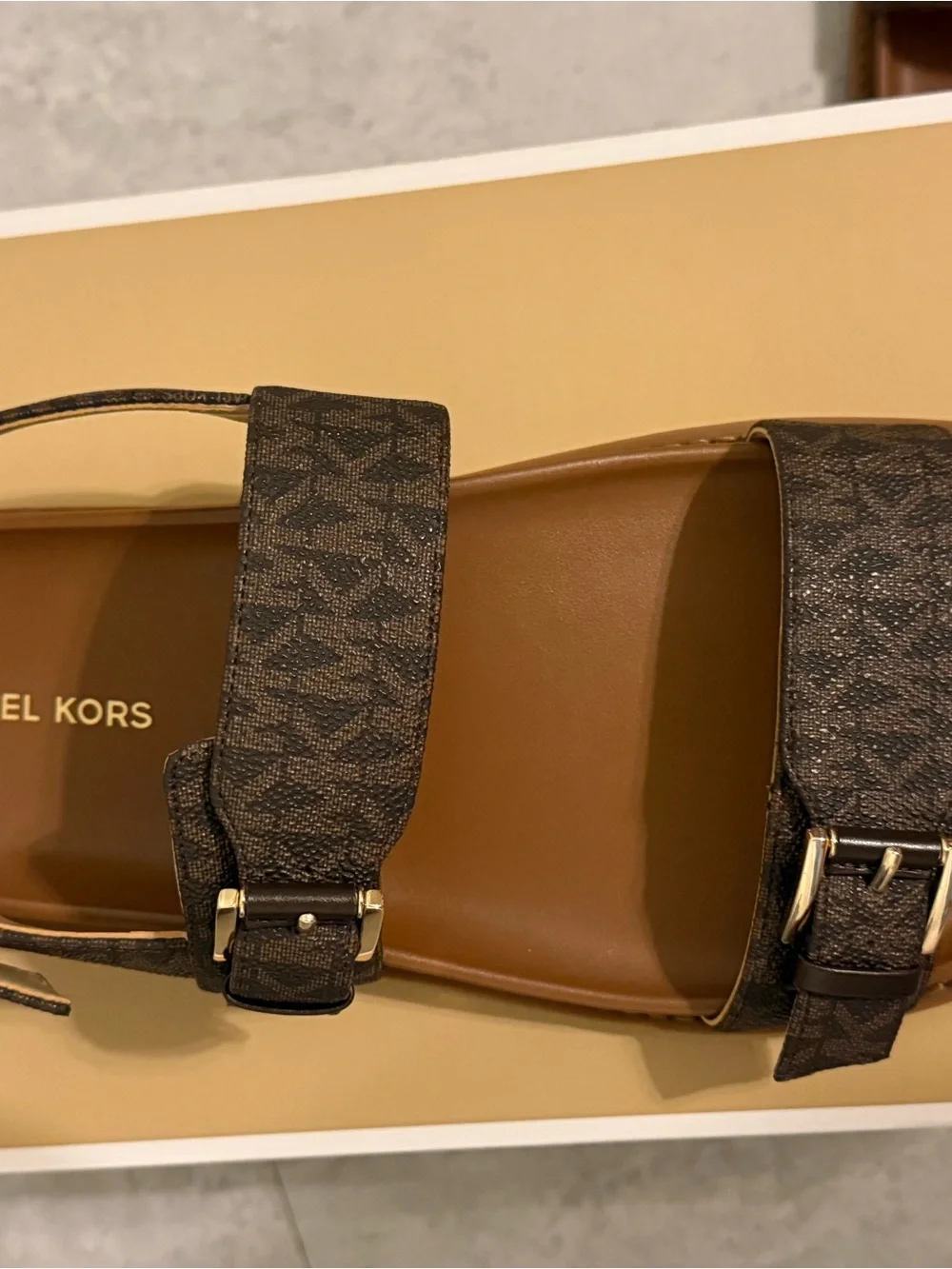 Michael Kors Brown Logo Double-Strap Buckle Sandals